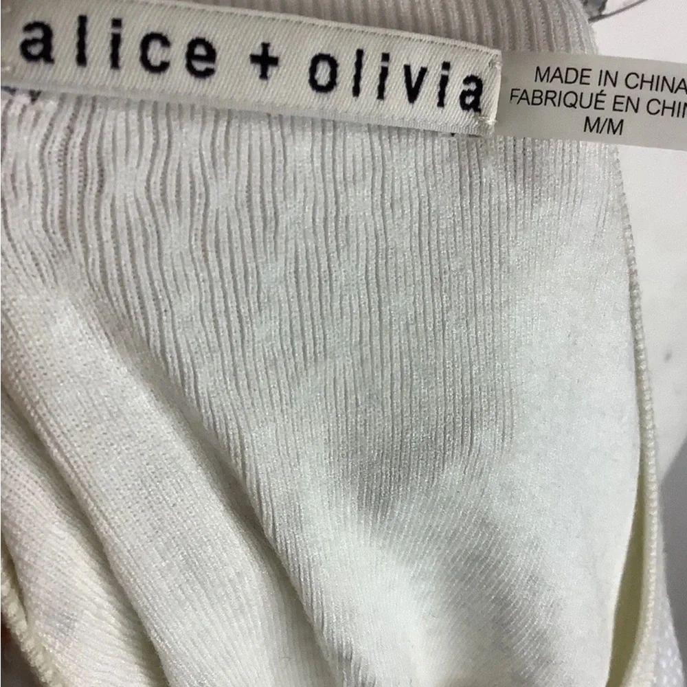 Alice Olivia Sz M All Over Beaded Studded Sheath Pullover Dress White Nylon - Picture 6 of 8